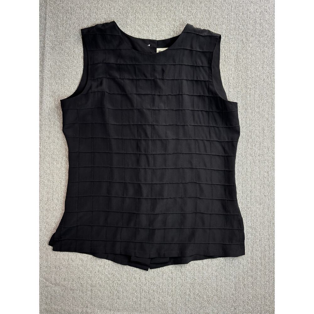 Vintage Riva Sz S Silk Top Black Sleeveless Button Up Shirt Spring